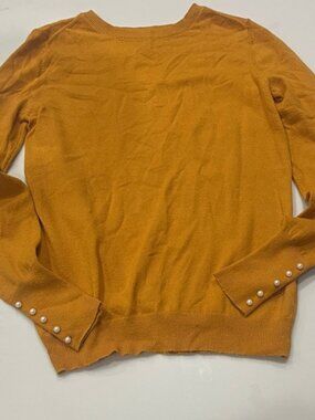 Love Tree Amber / Mustard Sweater with Pearl Cuff Accents